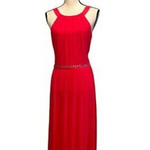 S.L. Fashions Melon Pink Embellished Waist Chiffon Gown